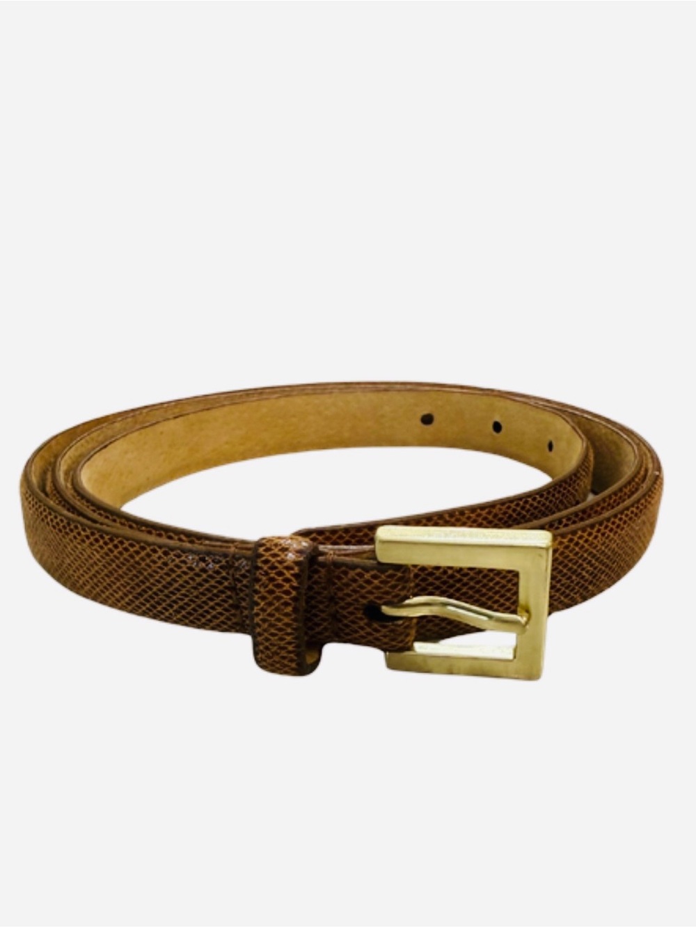 Brown Textured Leather Women's Belt with Gold Buckle
